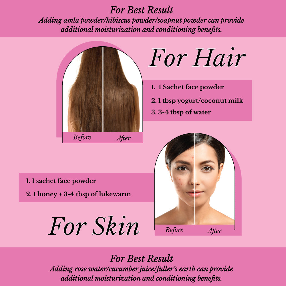 Hair Bliss- Natural Shikakai Acacia Herbal Hair & Skin Conditioning Powder- 12 Individual Sachets (10 gm each)- Reusable Brush & Tray Included