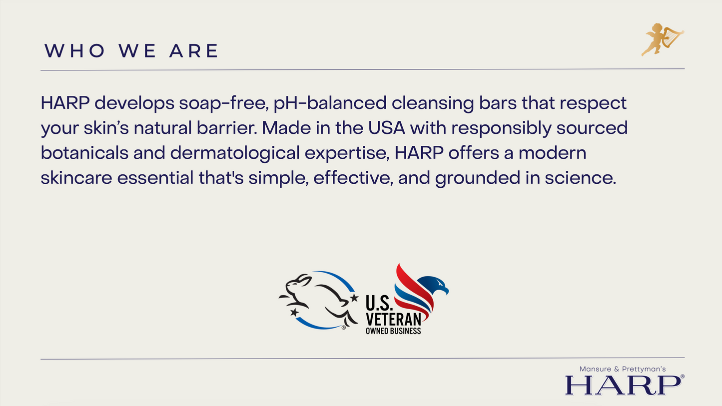 HARP pH-Balanced Body Wash Bar - Exceptionally Gentle For Dry or Sensitive Skin + Shea Butter-Borage oil- Meadowfoam | Non-Comedogenic | Soap-Free, Lye-Free. VANILLA LAVENDER FRAGRANCE. 5oz
